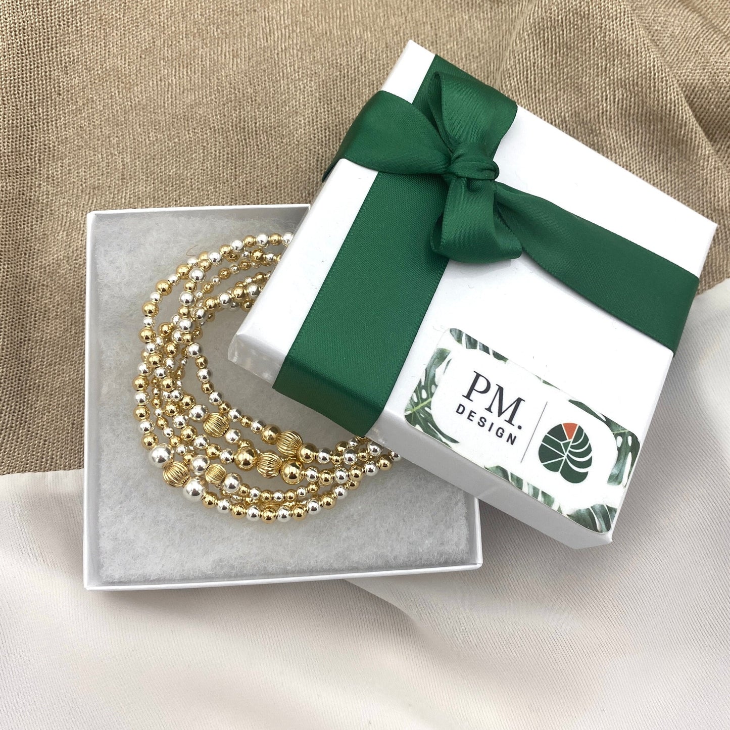 Gold Filled Sterling Silver Bracelet Gold Mix Silver Gift for Mom Jewelry Set Valentine Girlfriend Gift Women Stack Bracelet Jewelry Gift