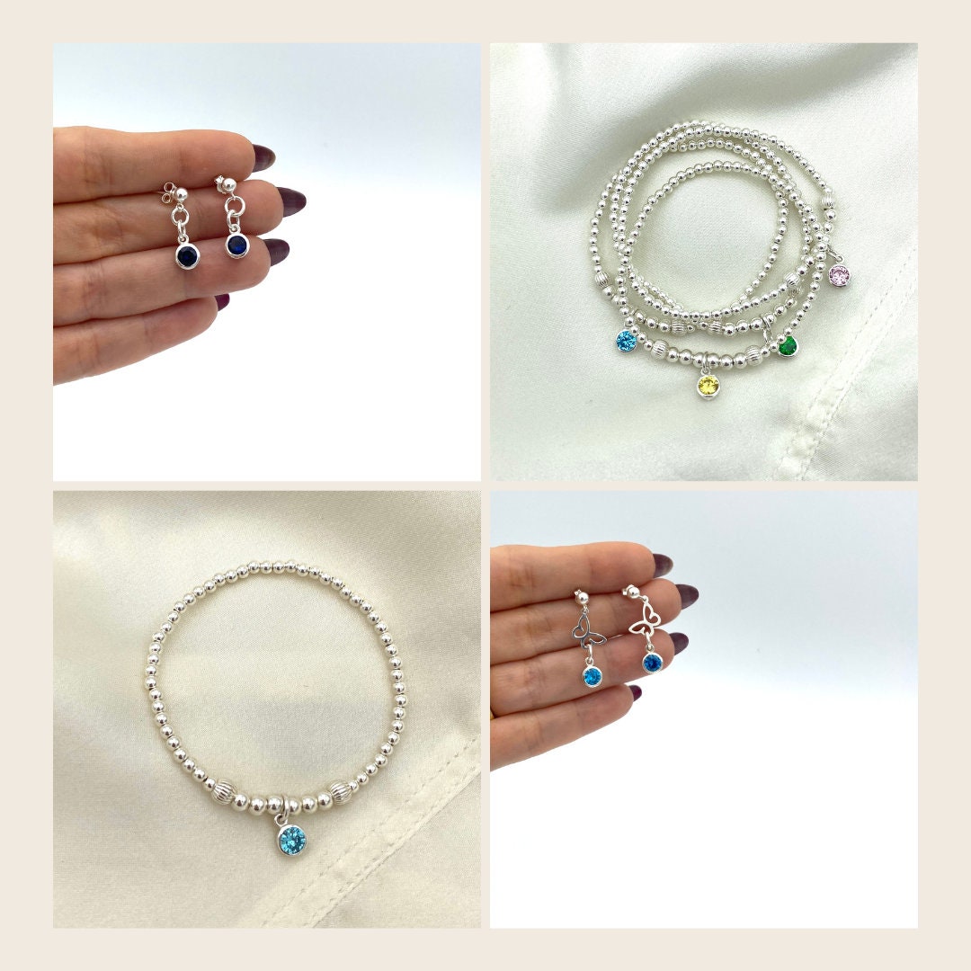 Custom sterling silver birthstone stud earrings personalized crystal charm life moment jewelry gift