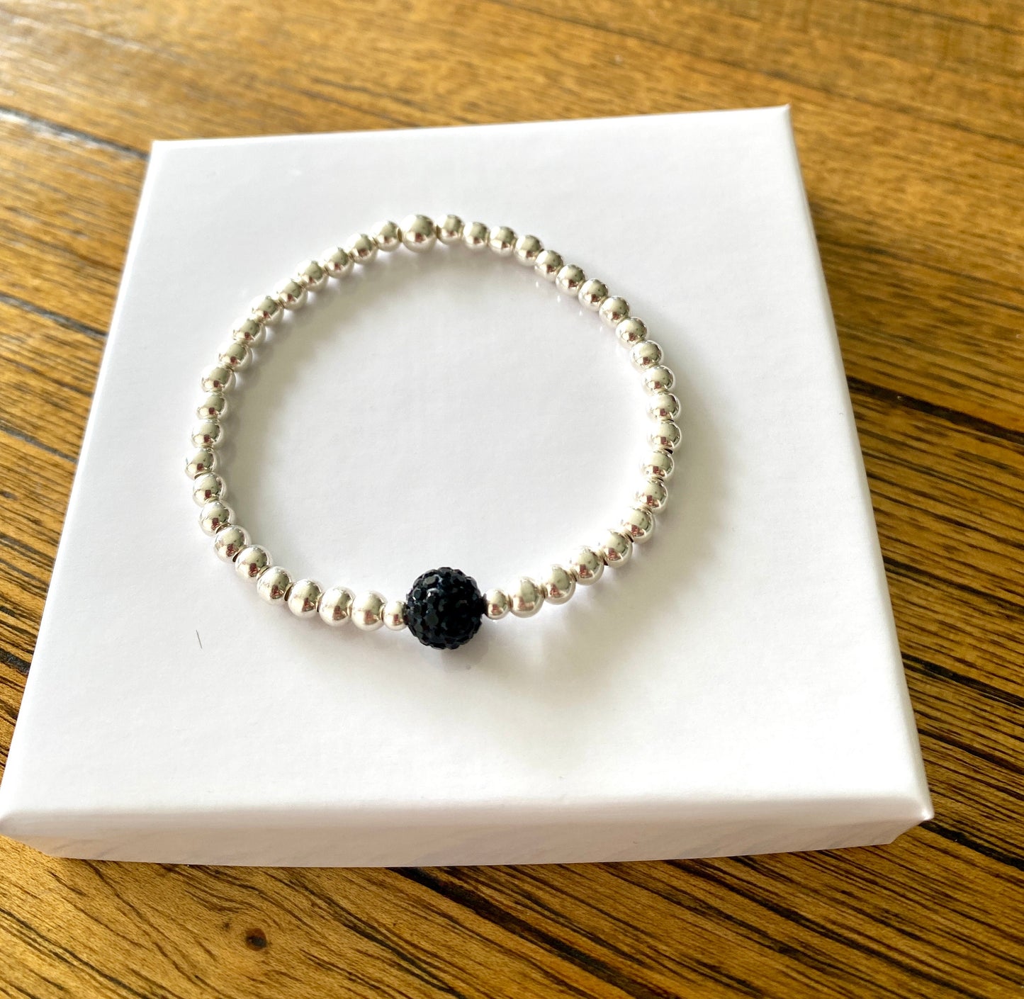 Sterling Silver Black and White Crystal Bracelet rhinestone ball bead friendship jewelry set