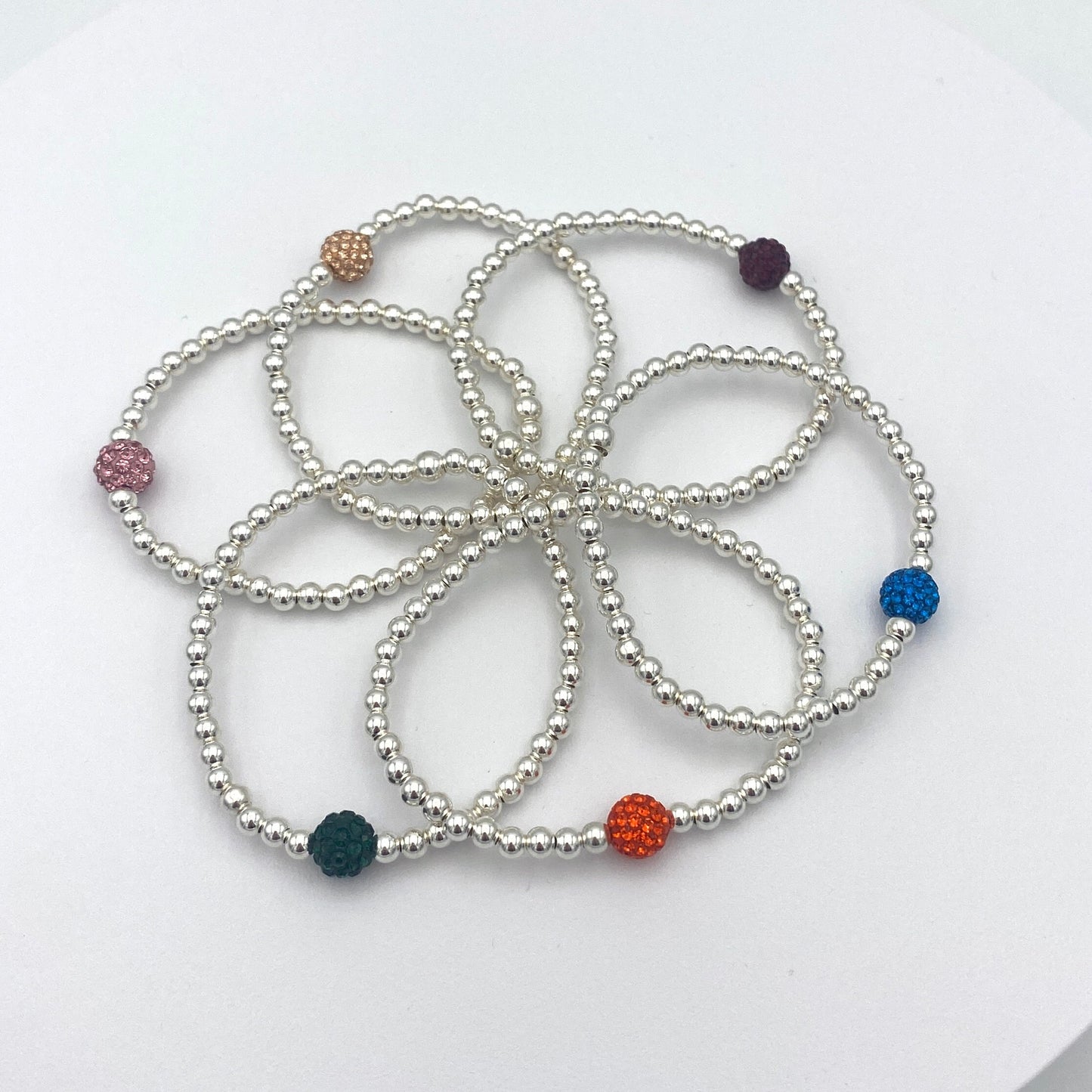 Sterling silver rhinestone colors stretchy bracelet crystal color stacking jewelry gift for her