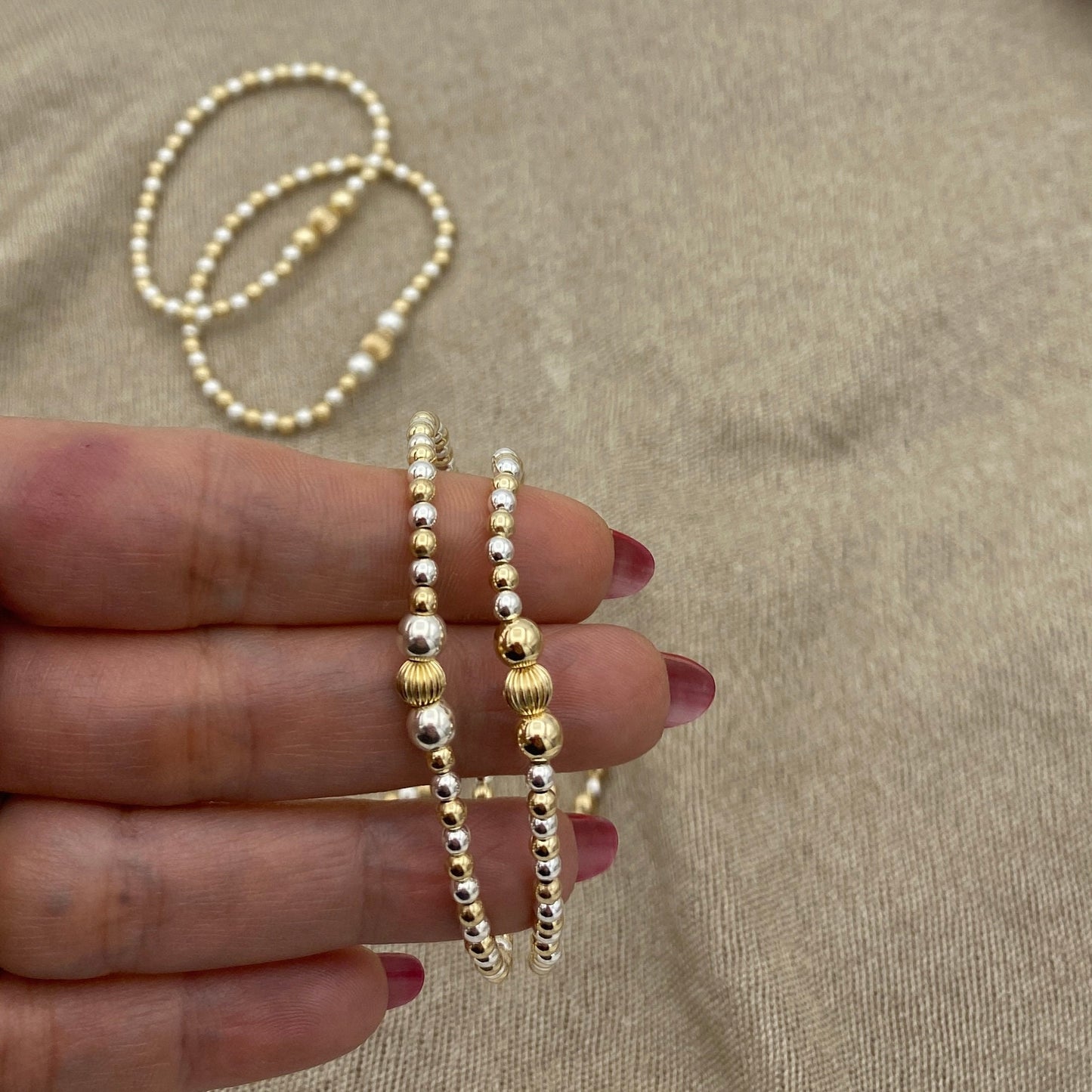 Gold Filled Sterling Silver Bracelet Gold Mix Silver Gift for Mom Jewelry Set Valentine Girlfriend Gift Women Stack Bracelet Jewelry Gift