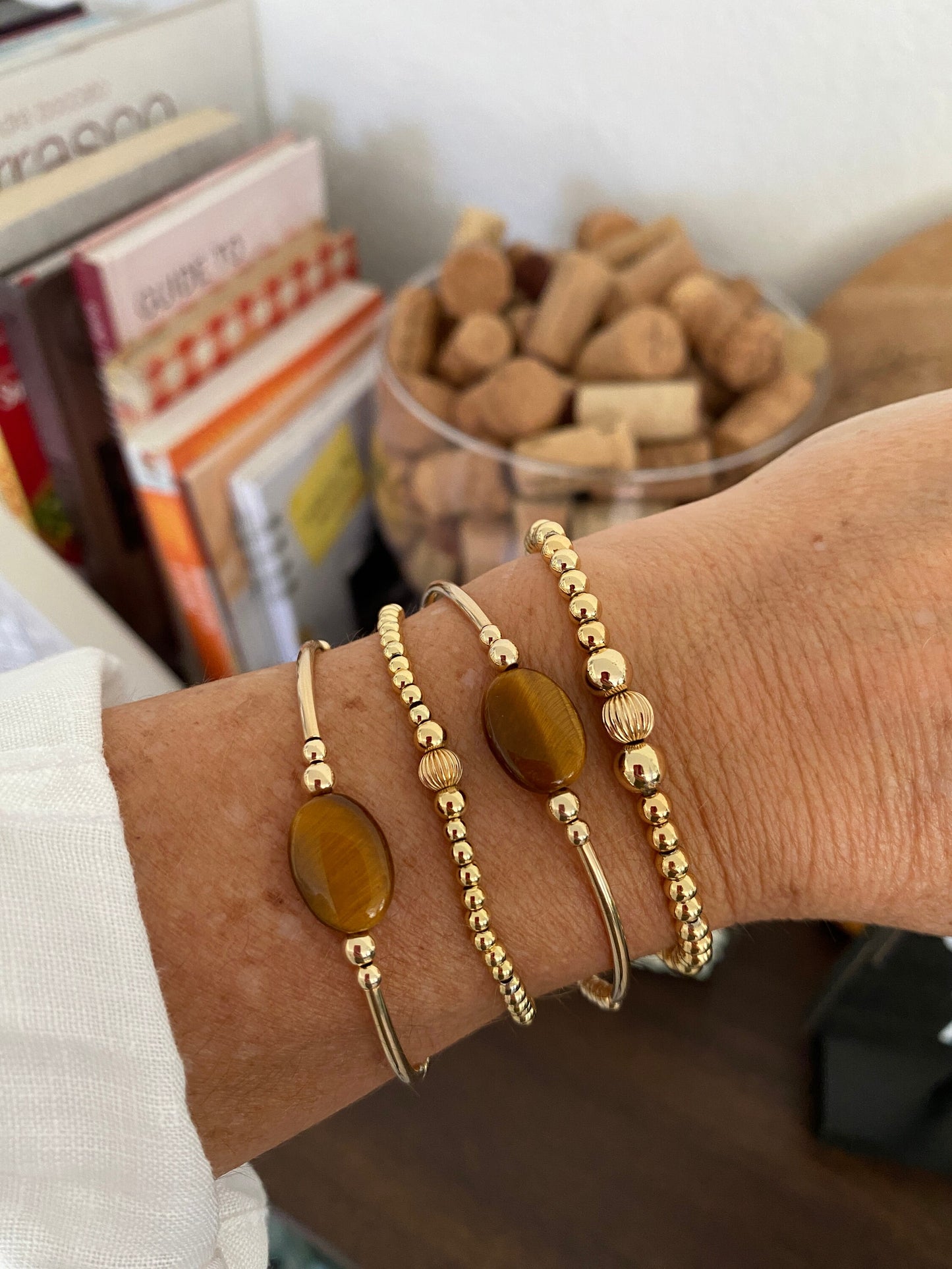Gold Bracelet with Tiger Eye Beads Elegant Gift for Her