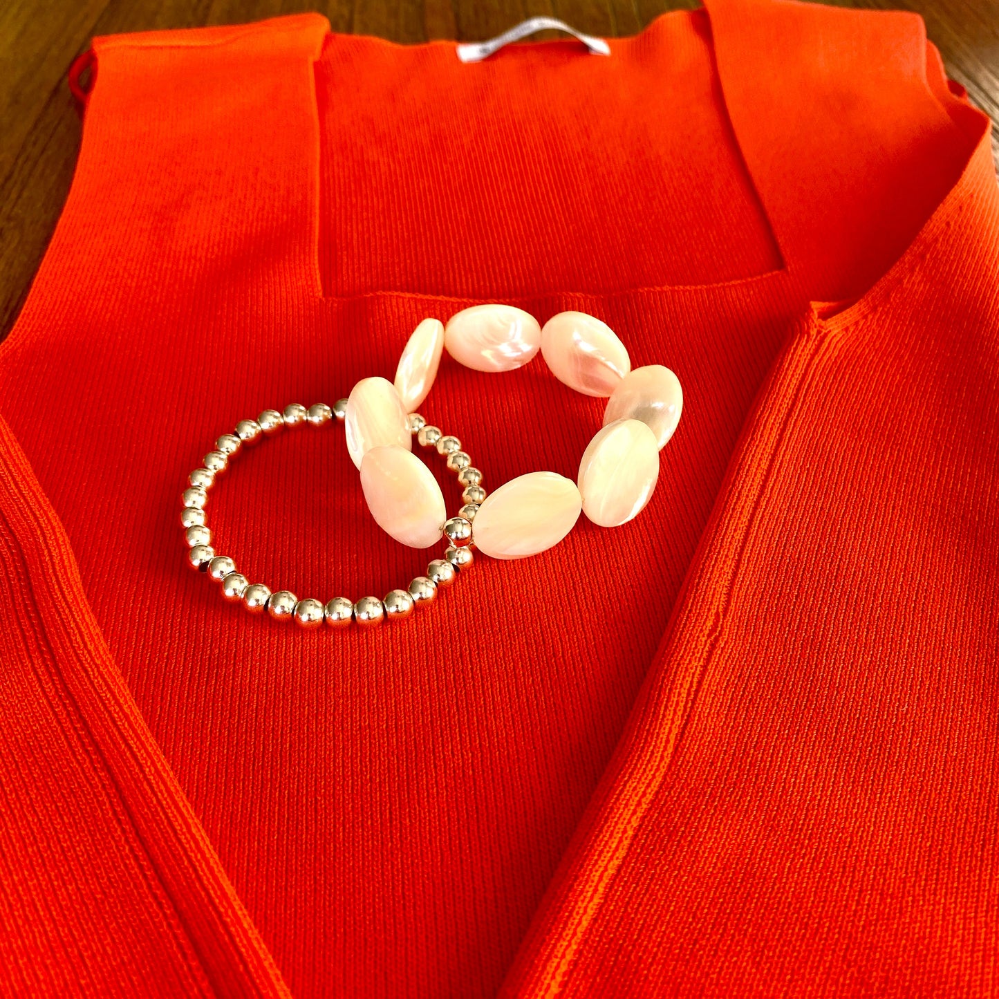 Maxi Mother of Pearls sterling silver bracelet large pearl stretchy jewelry maximalist women gift