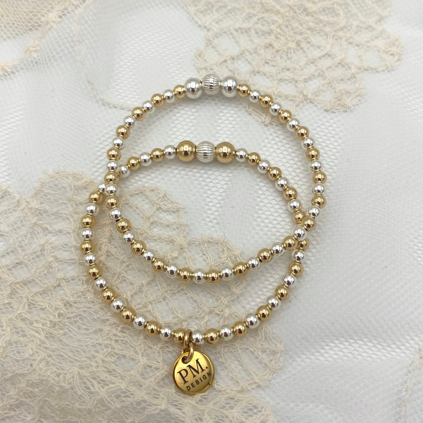 Beaded Silver and Gold Bracelet Set Stacking Everyday Jewelry Gift for Her