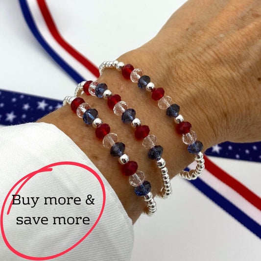 USA patriotic bracelet set silver red white blue crystal gift