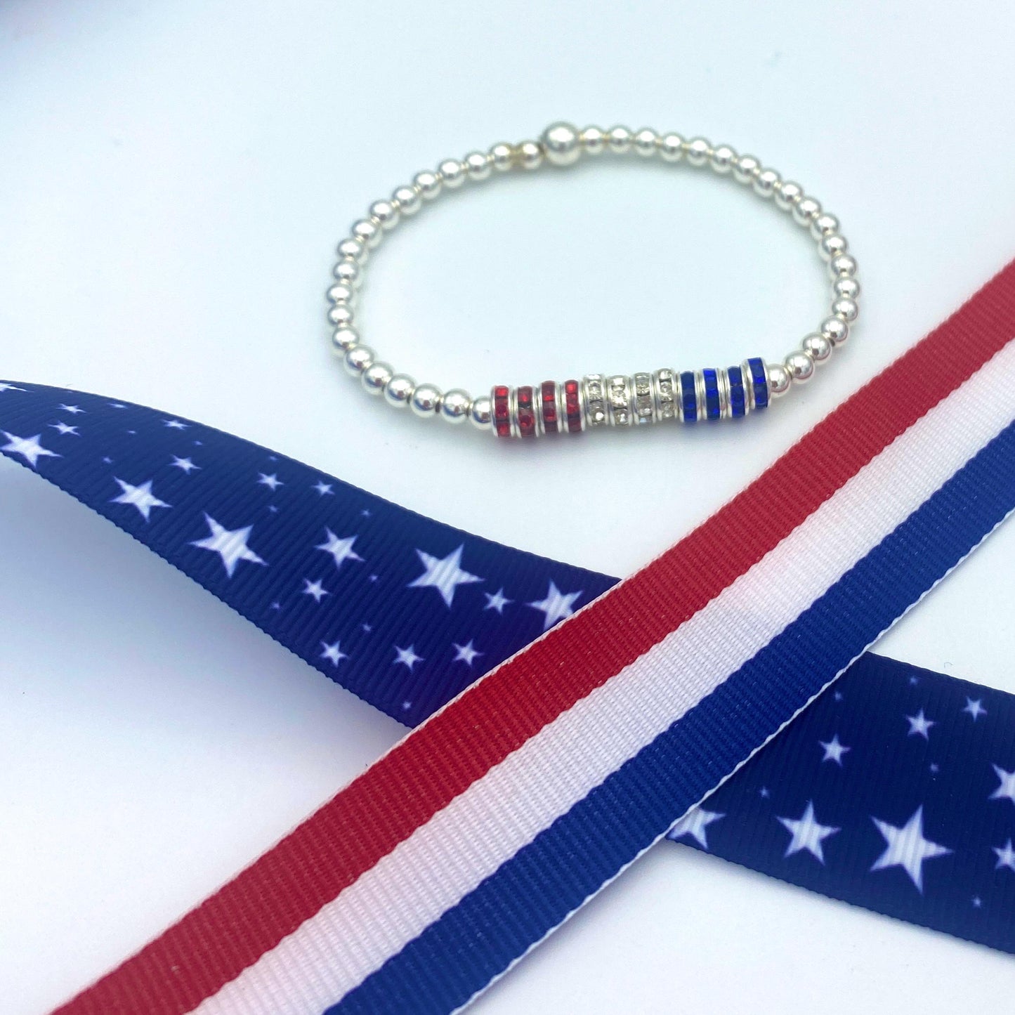 4th of July crystal bracelet USA flag red white blue jewelry gift