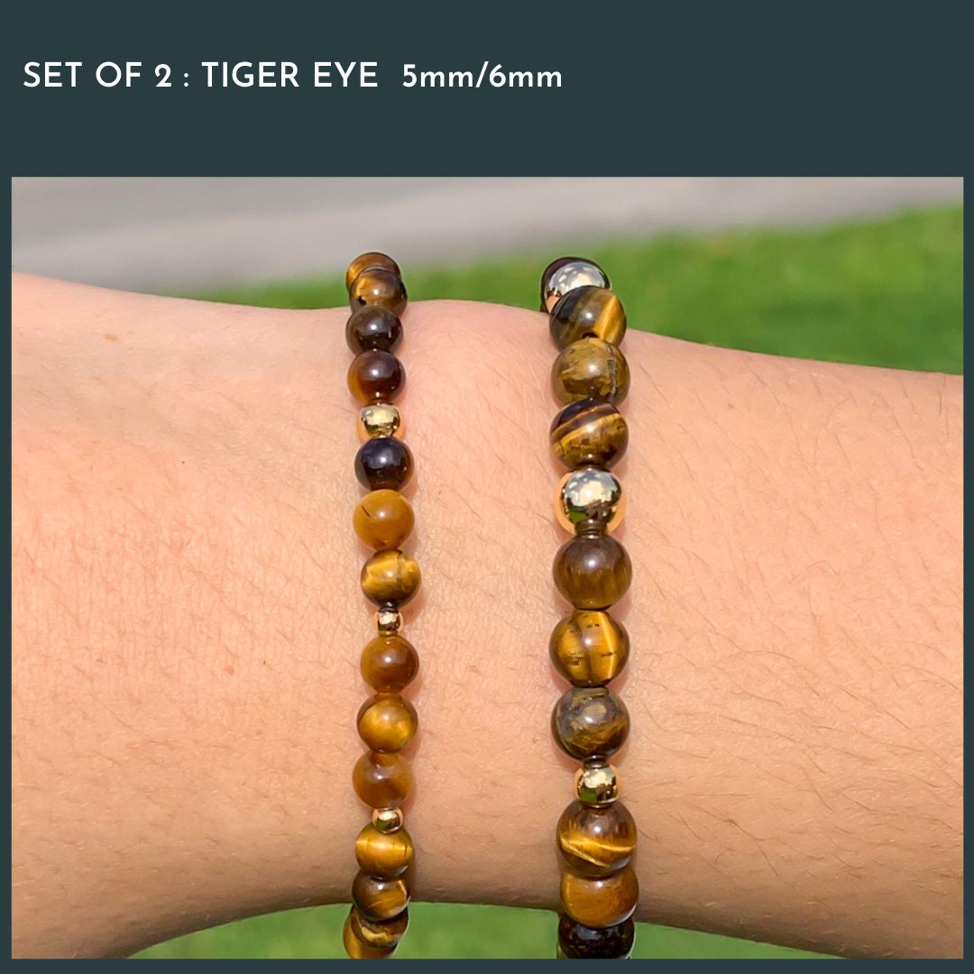 Gold Filled Tiger Eye Bracelet with Elephant Charm Gift for Her