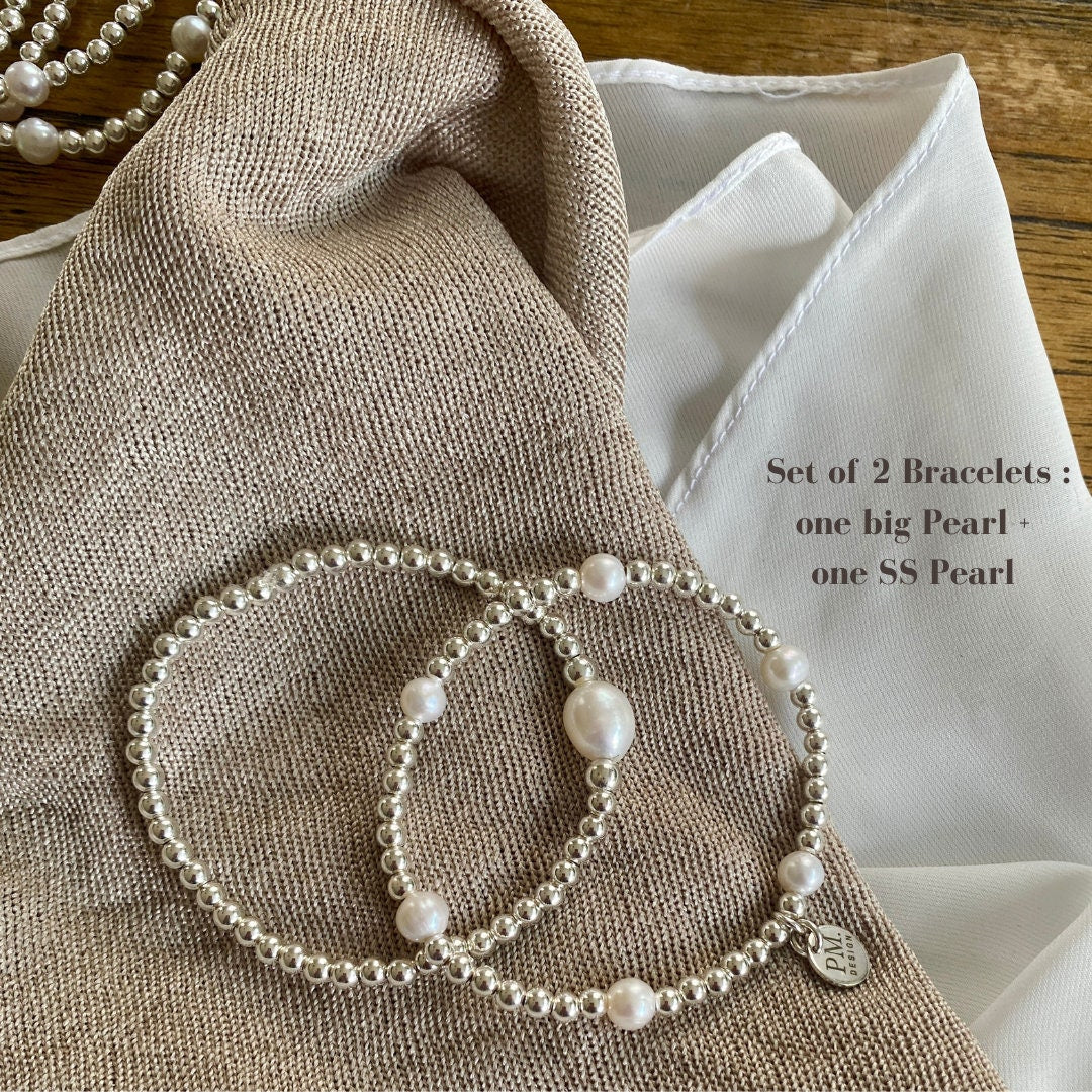 Sterling silver pearl bracelet and earrings jewelry wedding day accessory set bridesmaid friendship gift