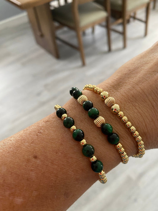 Gold Filled Green Bracelet Tiger Eye Beaded Jewelry for Women