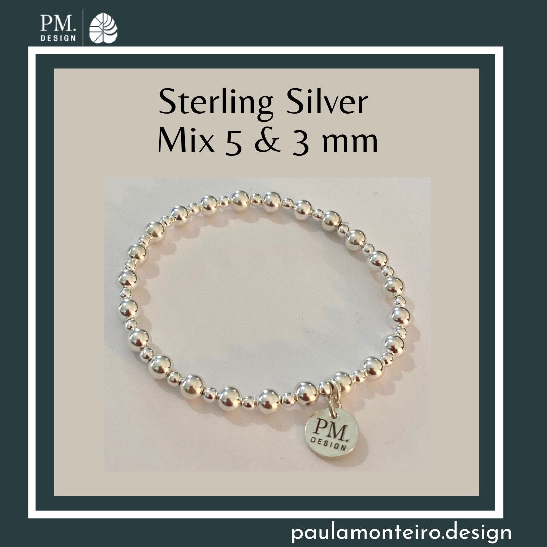 Sterling Silver Beaded Bracelet Women Wedding Jewelry Stretch Bracelet 3mm 5mm Gift for Mom