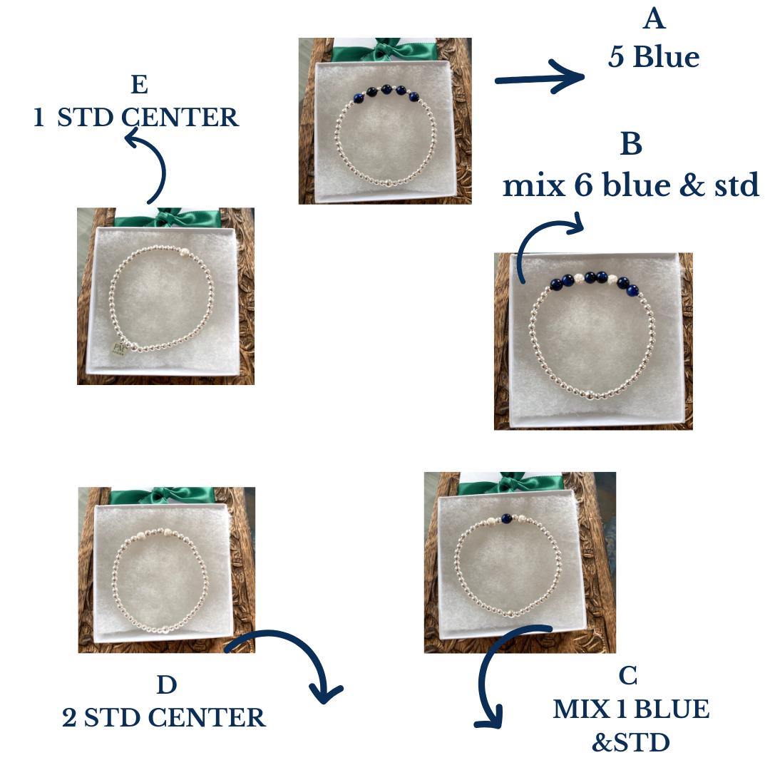 Sterling Silver Blue Gemstone Bracelet Set with Tiger Eye and Stardust Beads