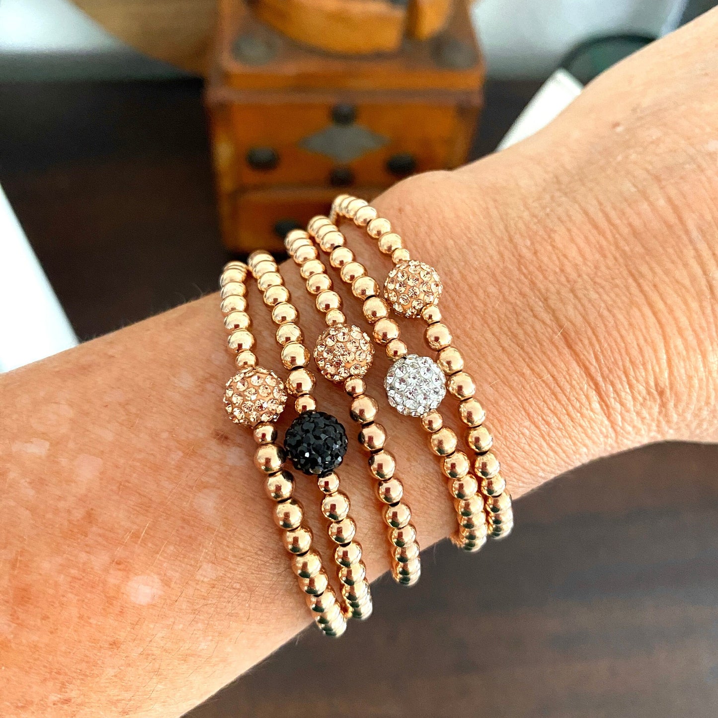 Elegant Rose Gold Crystal Stretch Bracelet Gift for Her