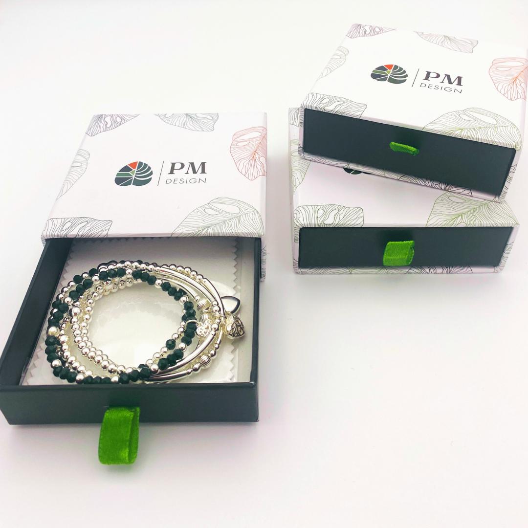 Sterling silver dark green crystal bracelet set heart charm personalized women jewelry gift