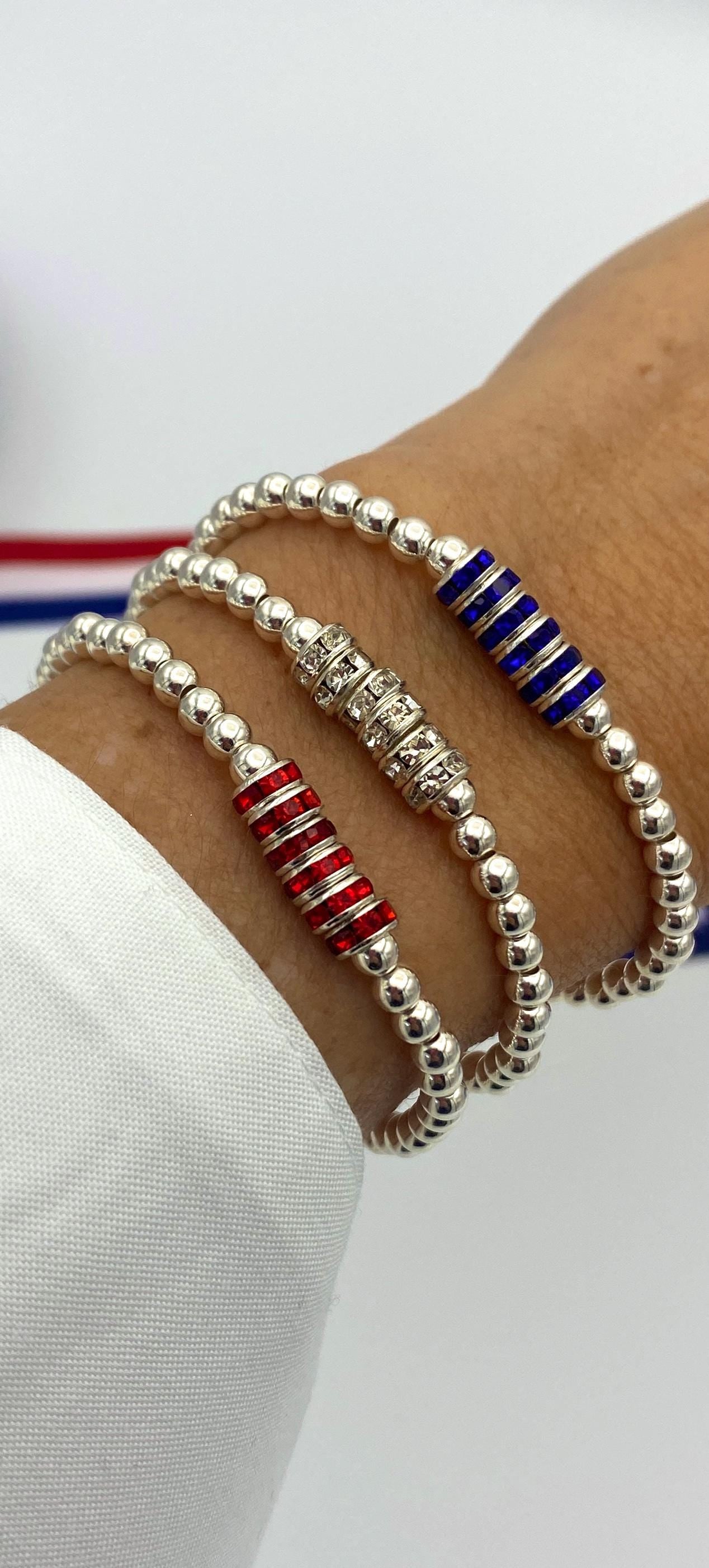 Red white blue bracelet set USA flag crystal jewelry 4th of July