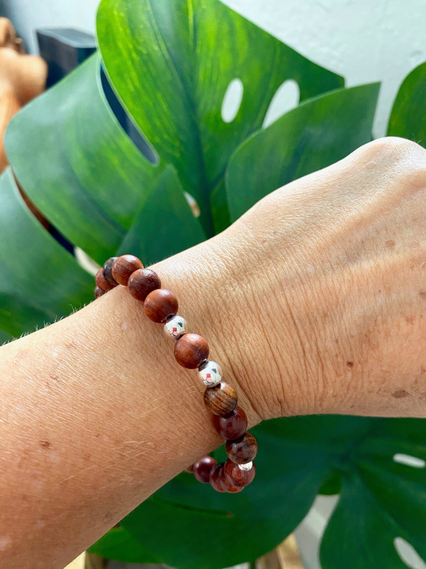 Sterling silver and wood bracelet stretchy beaded jewelry nature inspired gift for women