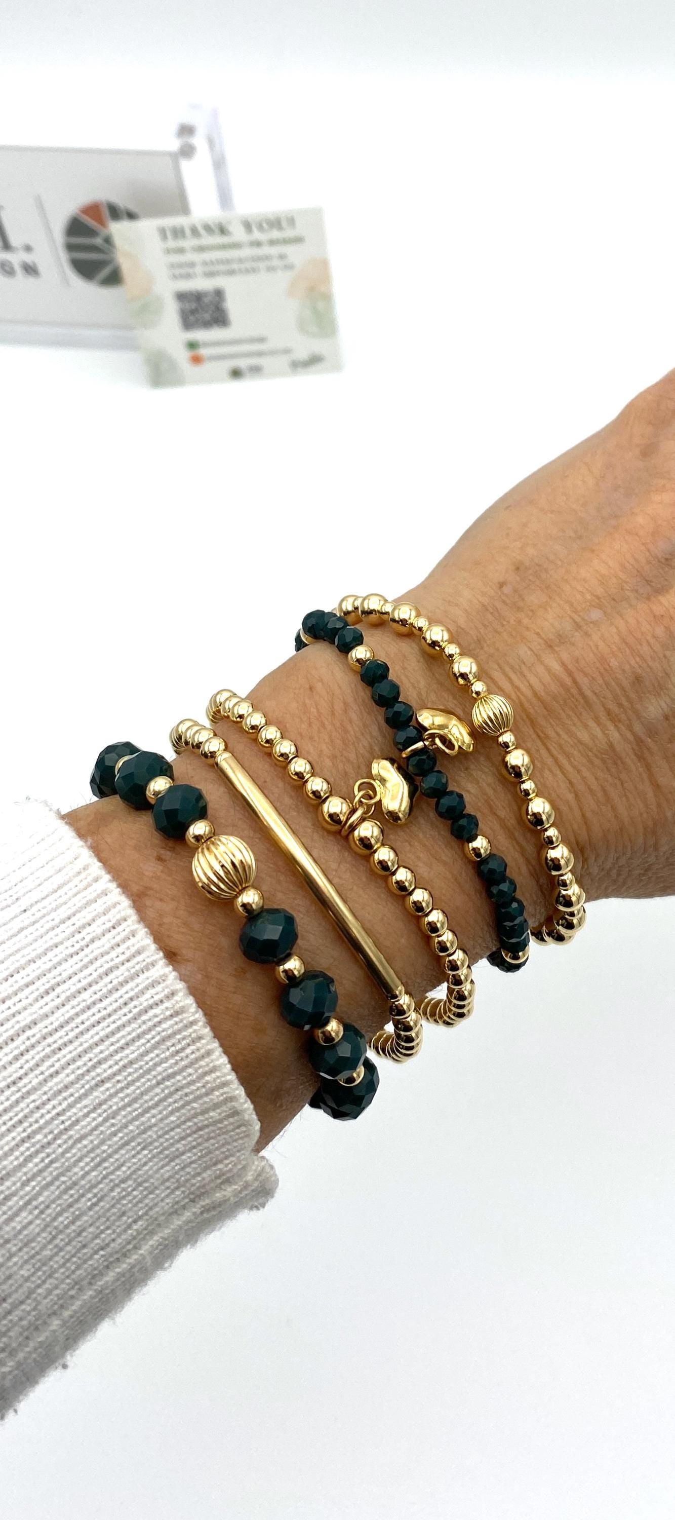 Gold Filled Green Bracelet Set with Heart Charm Elegant Gift for Her