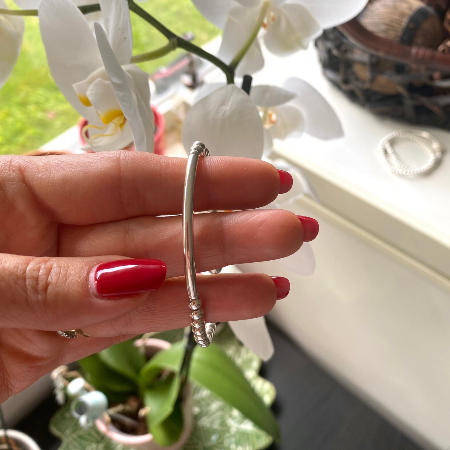 Sterling Silver mother of pearl bracelet women beaded stacking jewelry white freshwater pearl stretchy set