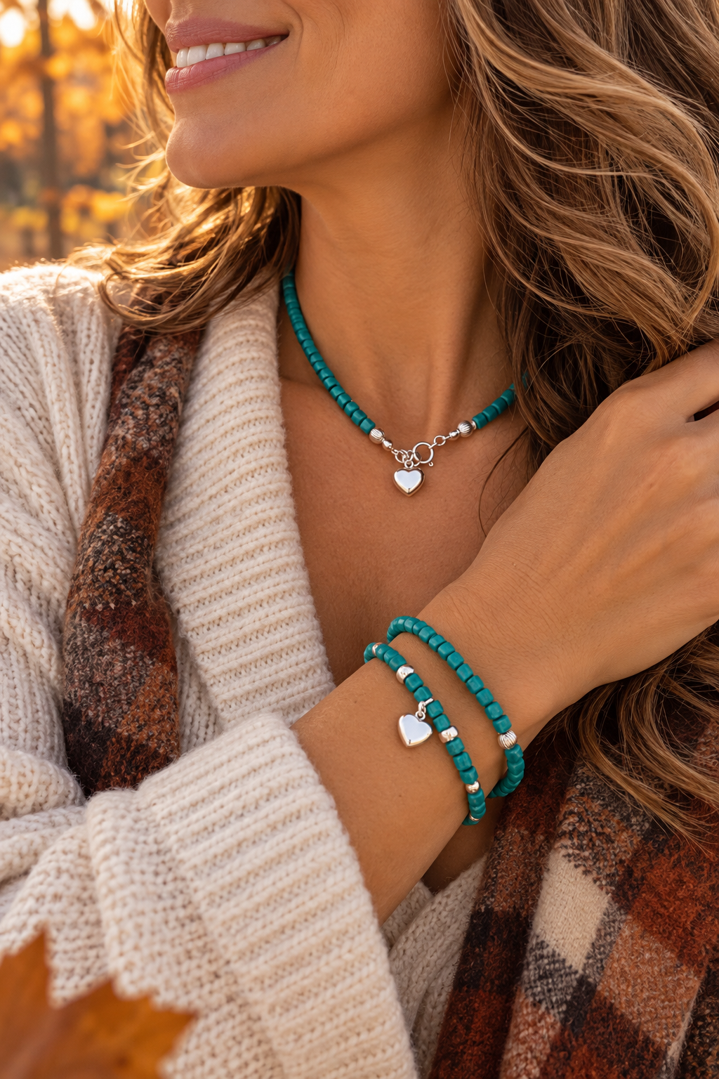 Green Crystal Necklace and Bracelet Set