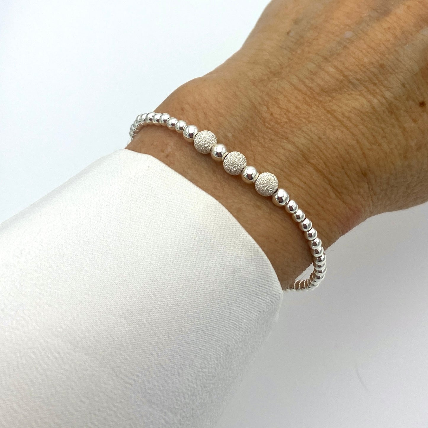 stardust silver stacking bracelet for women beaded stretchy sparkle jewelry bridesmaid gift