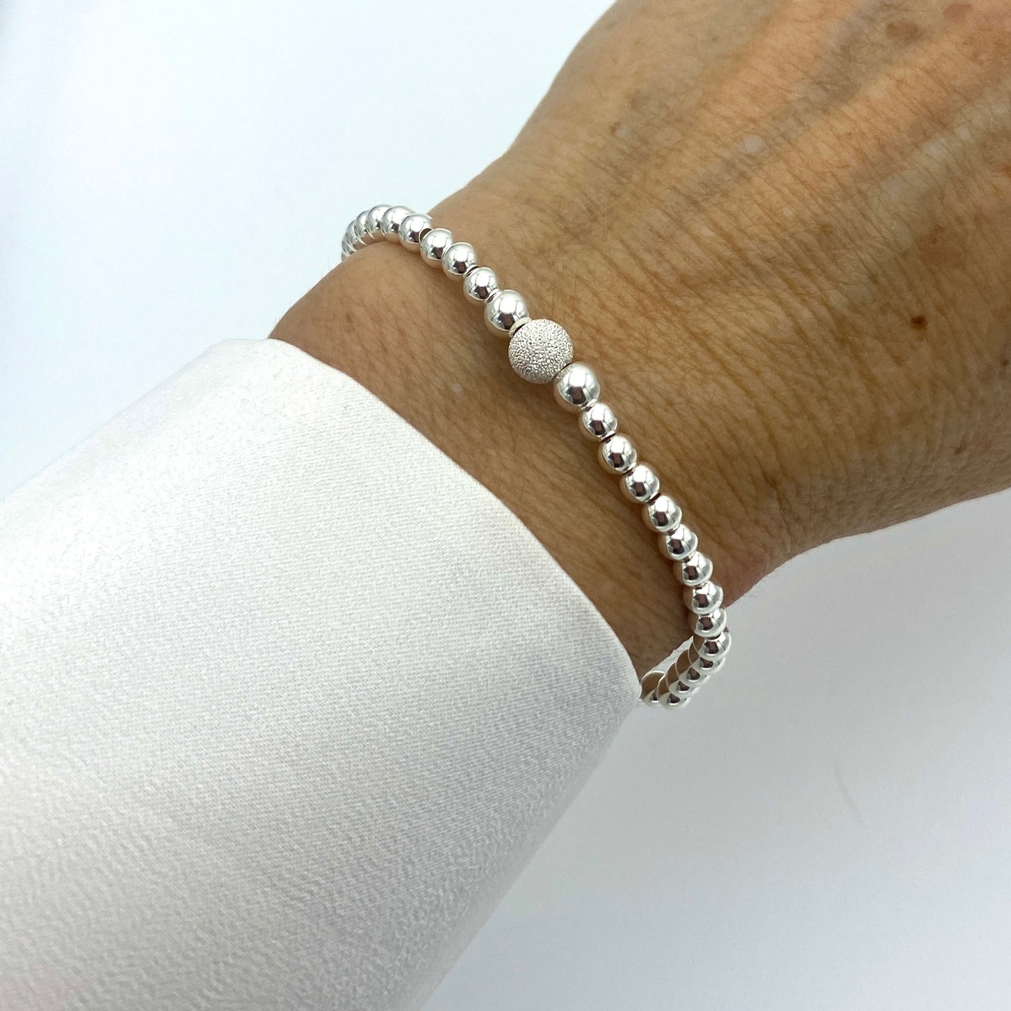 stardust silver stacking bracelet for women beaded stretchy sparkle jewelry bridesmaid gift