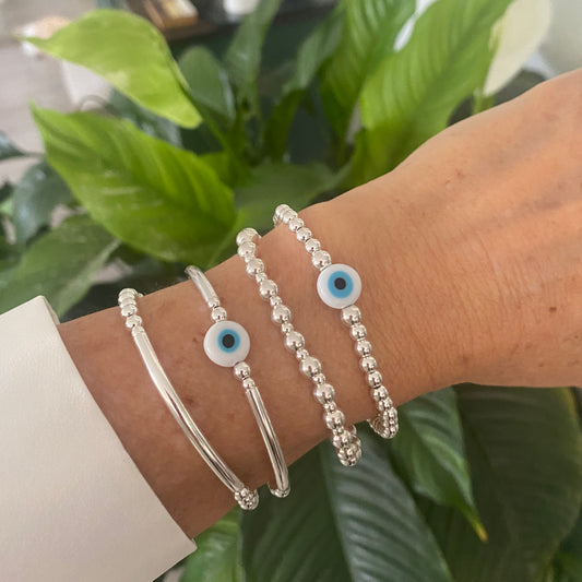 sterling silver evil eye charm stretchy bracelet women stacking beaded jewelry gift