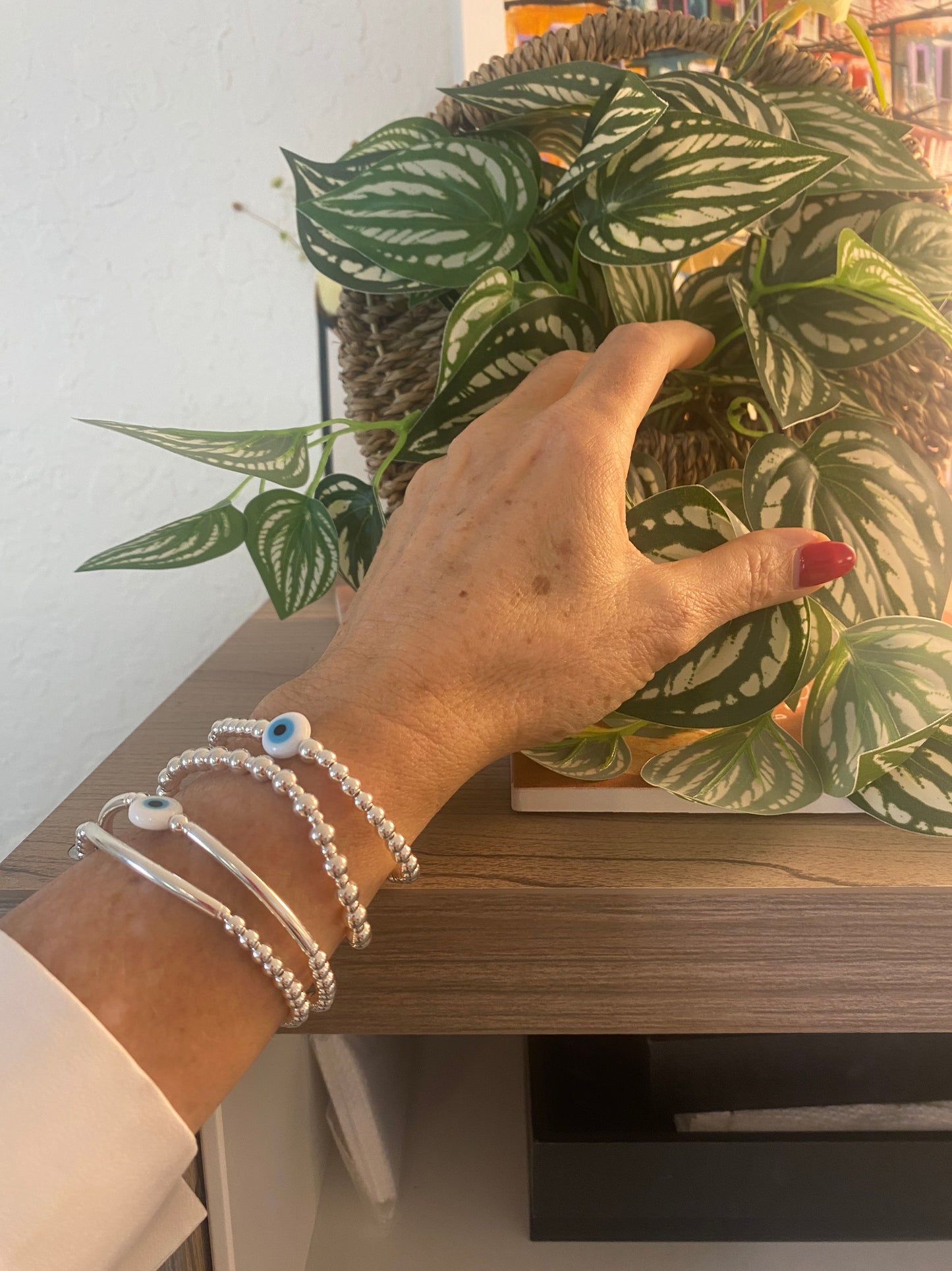 sterling silver evil eye charm stretchy bracelet women stacking beaded jewelry gift