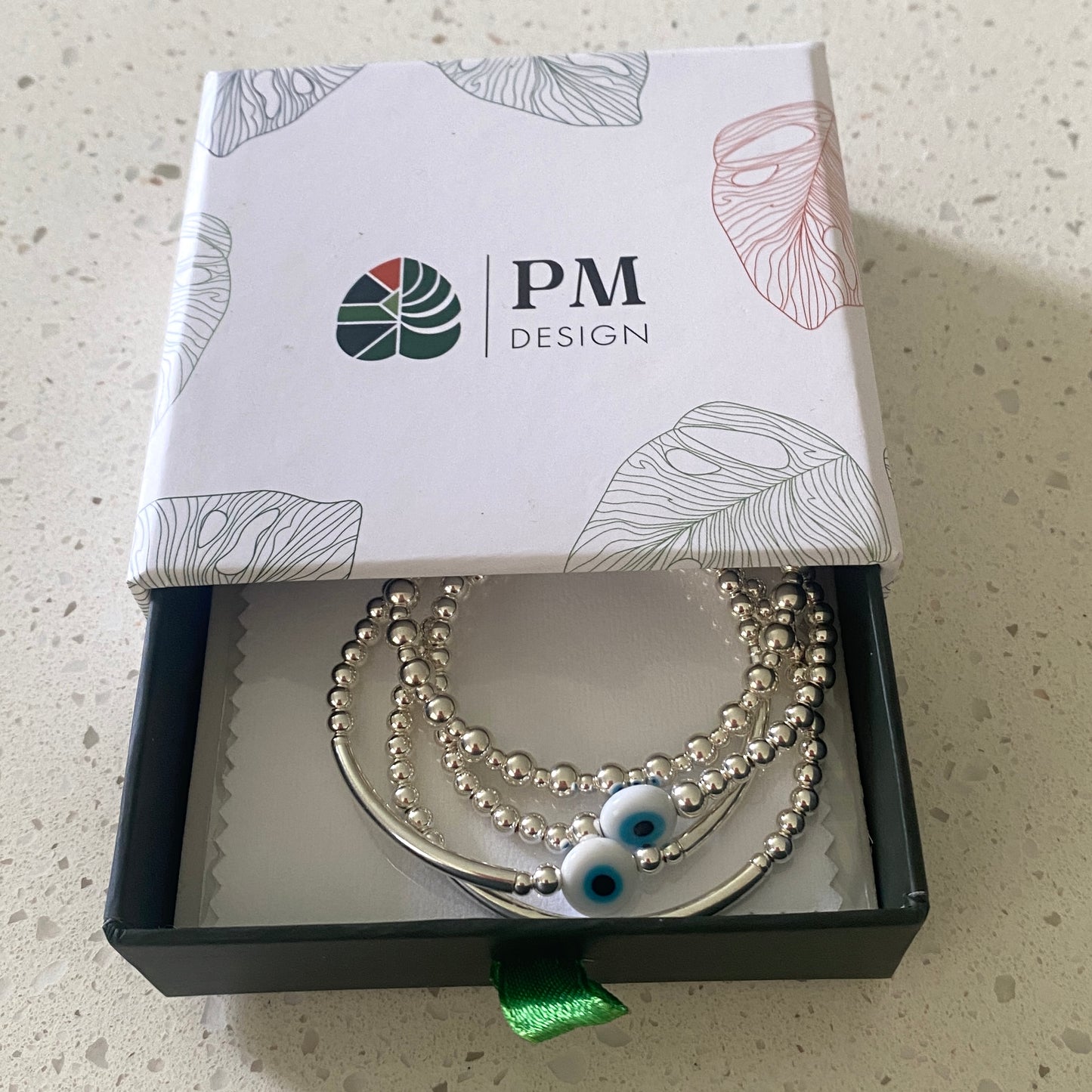 sterling silver evil eye charm stretchy bracelet women stacking beaded jewelry gift