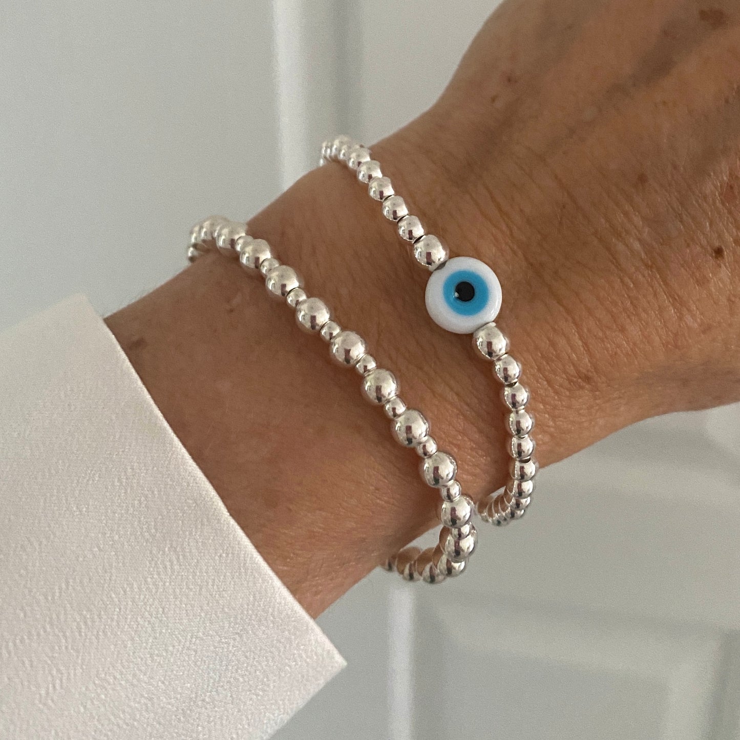 sterling silver evil eye charm stretchy bracelet women stacking beaded jewelry gift
