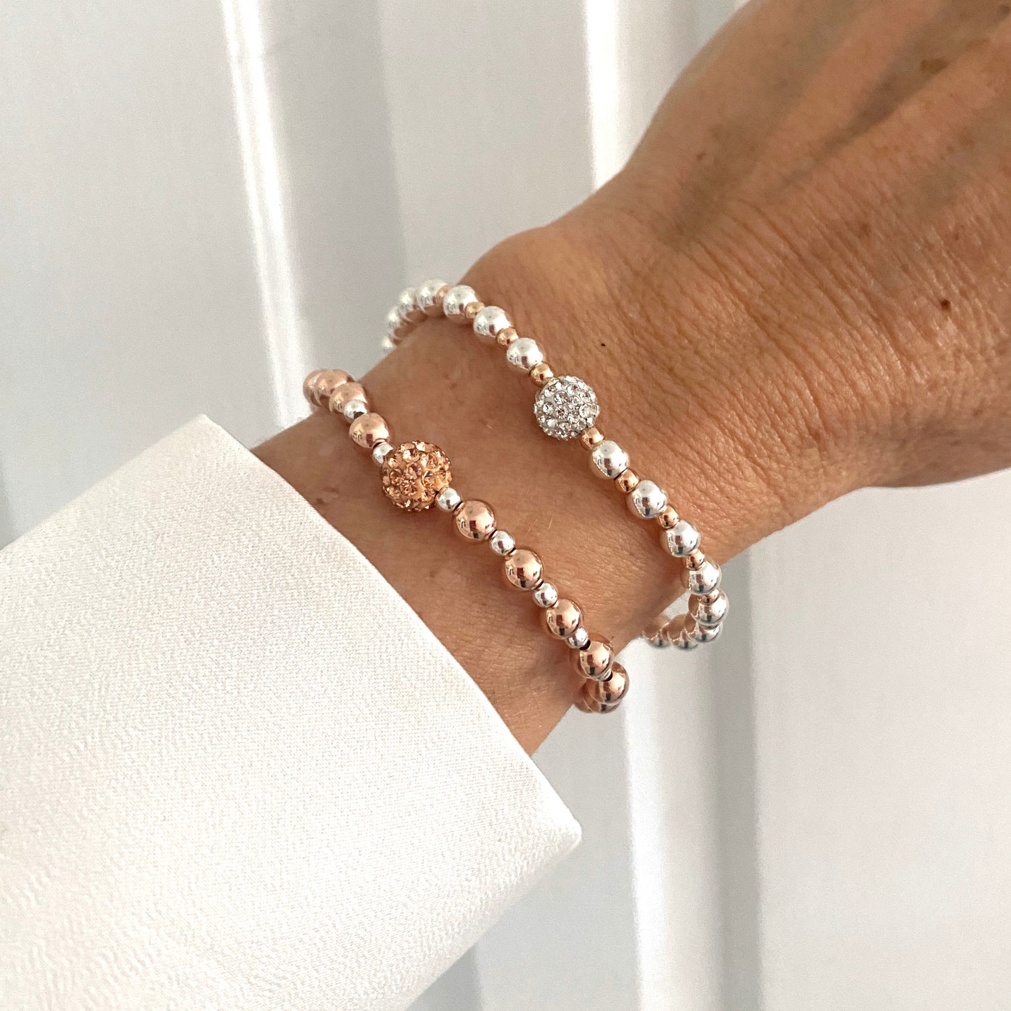 Silver rose mix gold filled Rhinestone Crystal Stretchy Stacked beaded Bracelet classic look jewelry gift