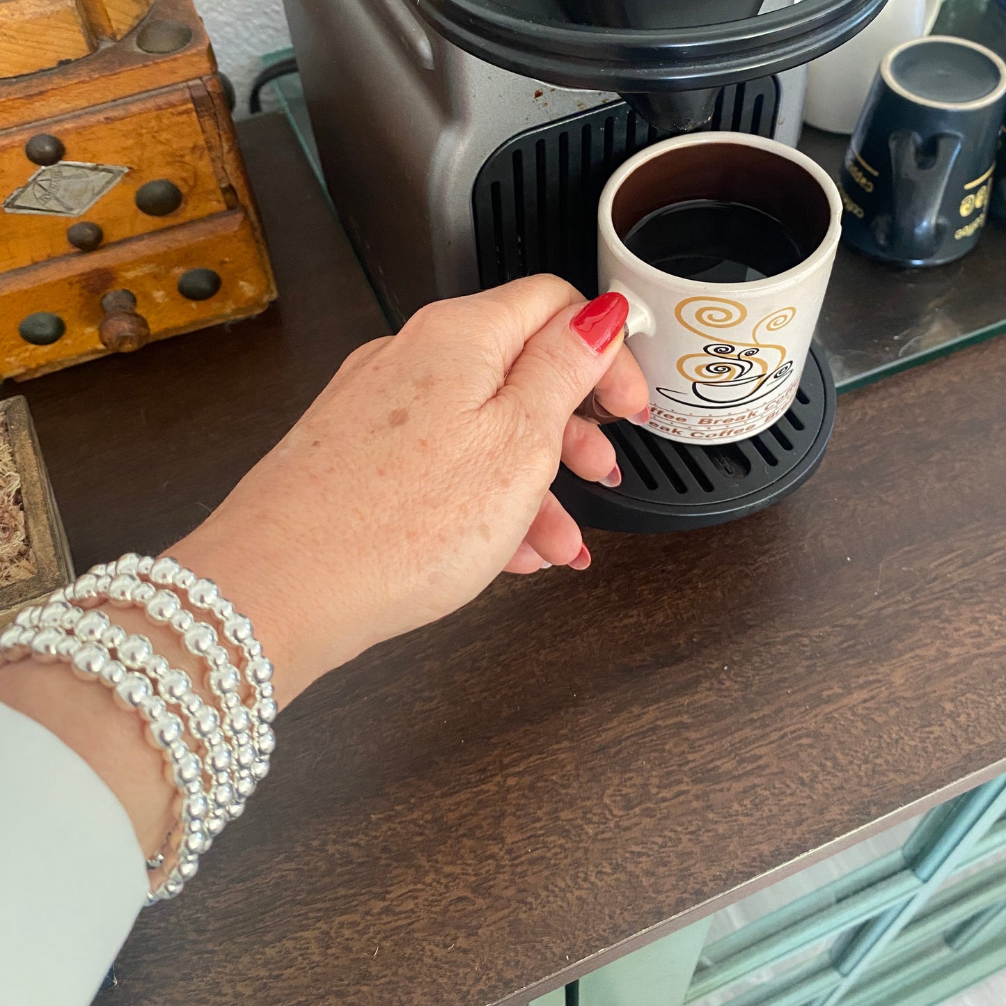 Sterling silver 6&4 beads women stacking bracelet mix 2 sizes stretchy jewelry gift