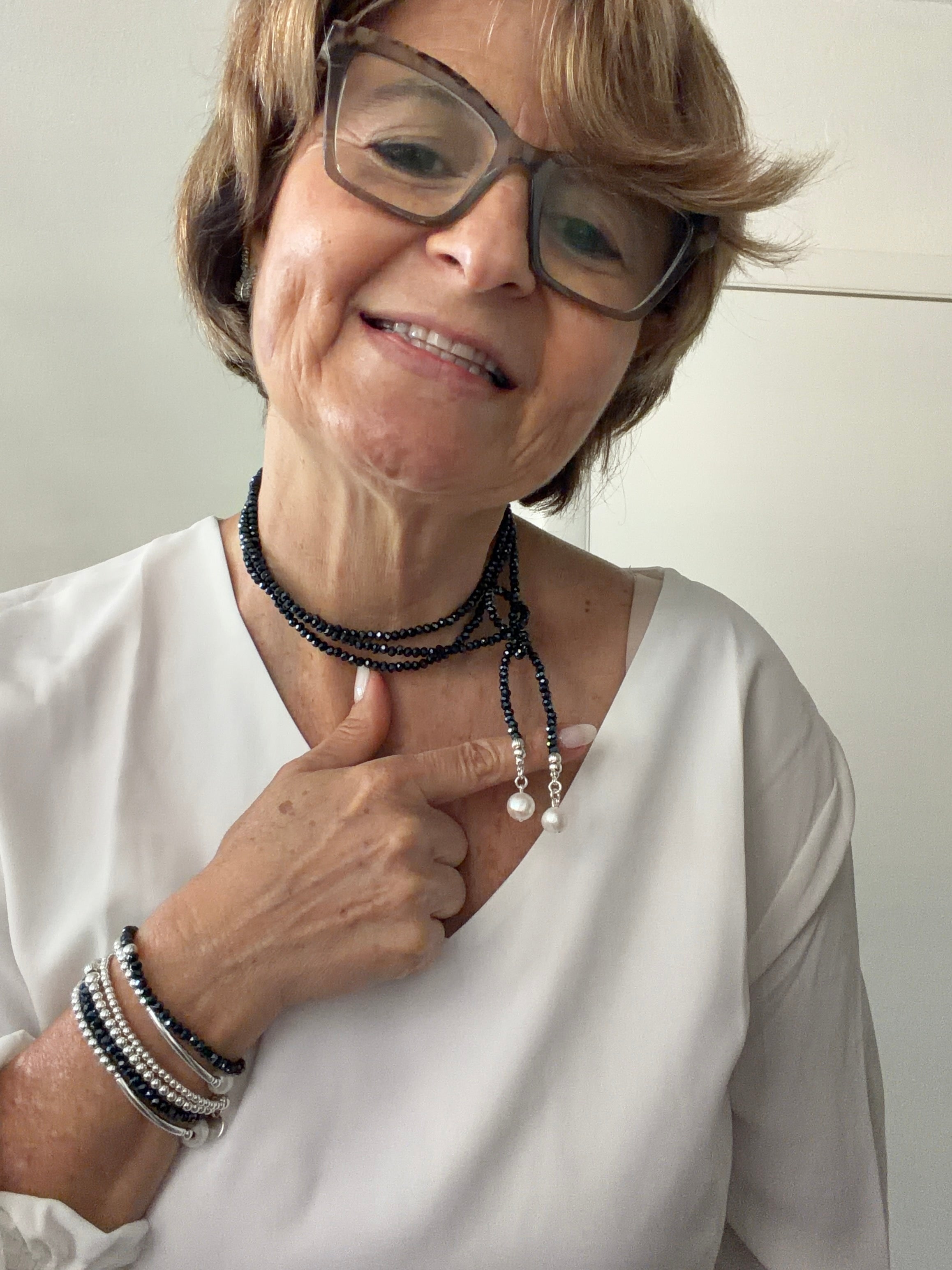 Long Necklace Crystal with Freshwater Pearls