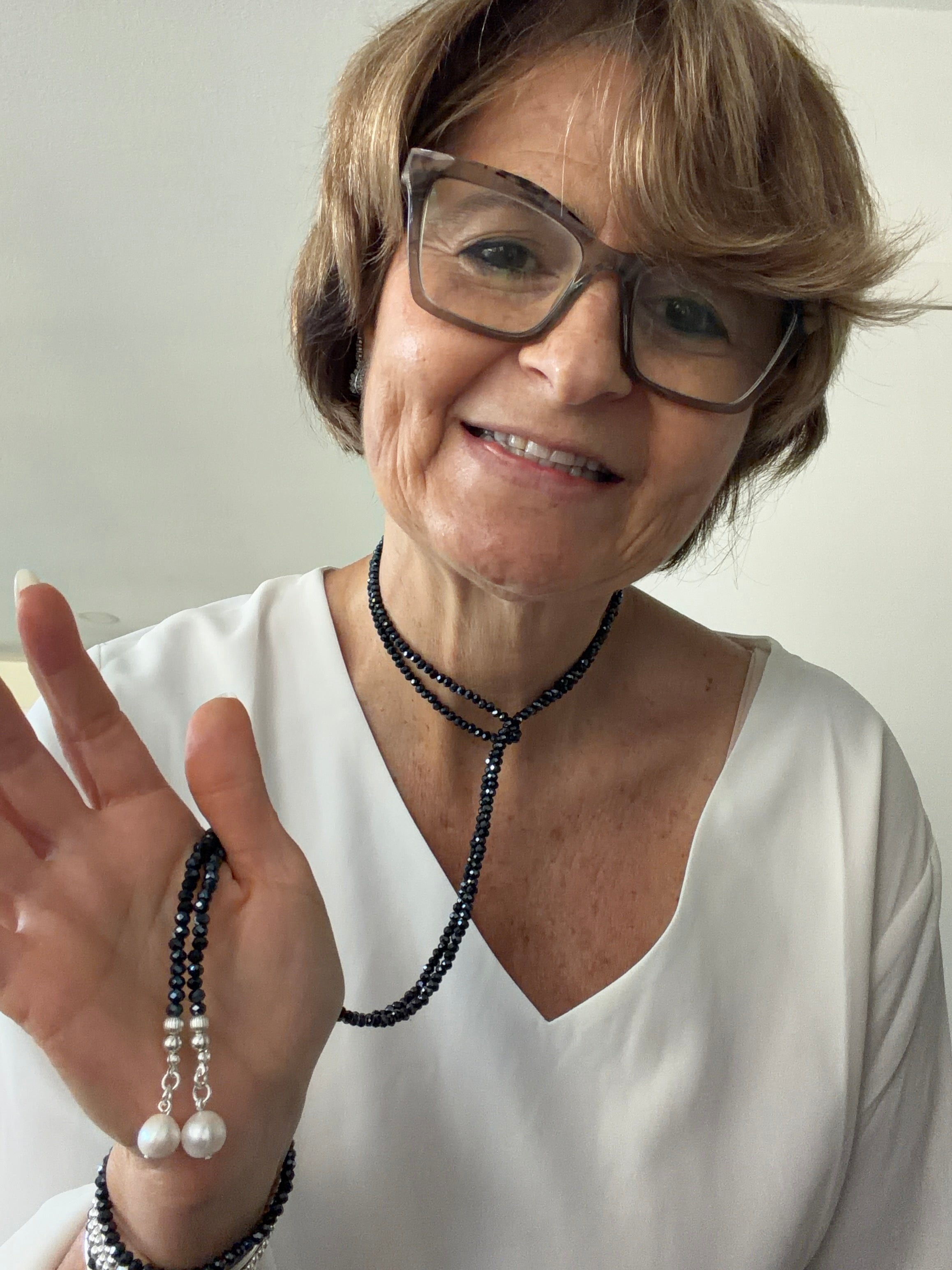 Long Necklace Crystal with Freshwater Pearls