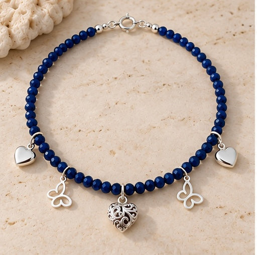 Crystal Beaded Choker Necklace with Sterling Silver Charms