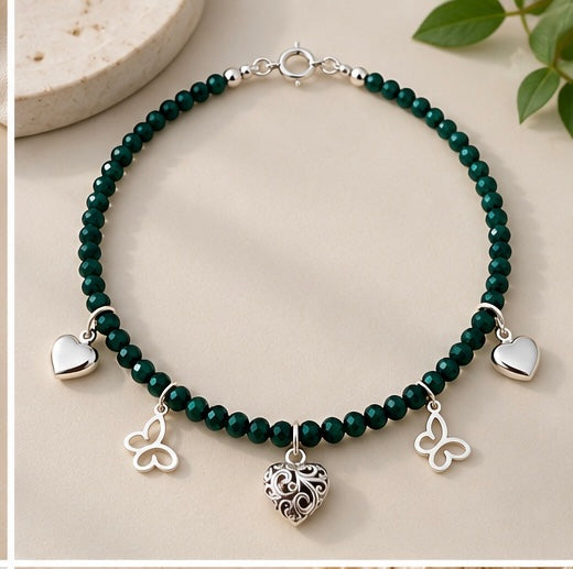 Crystal Beaded Choker Necklace with Sterling Silver Charms