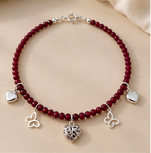 Crystal Beaded Choker Necklace with Sterling Silver Charms
