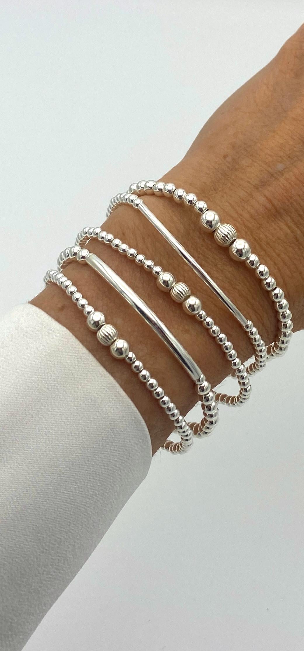 Sterling silver stacking bracelet set beaded minimalist jewelry gift for women