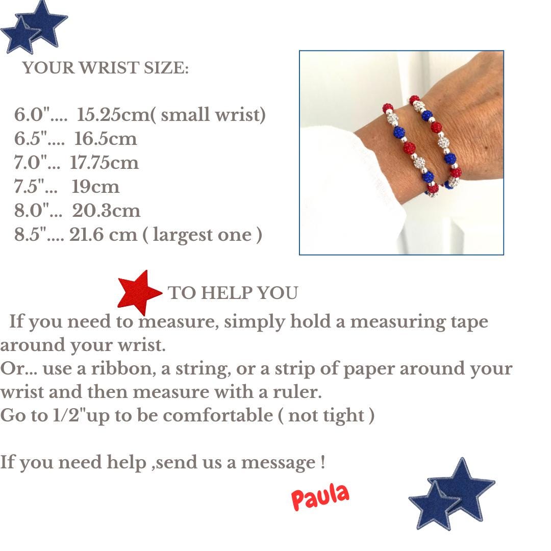 Red white blue bracelet USA crystal jewelry patriotic stretchy gift for her