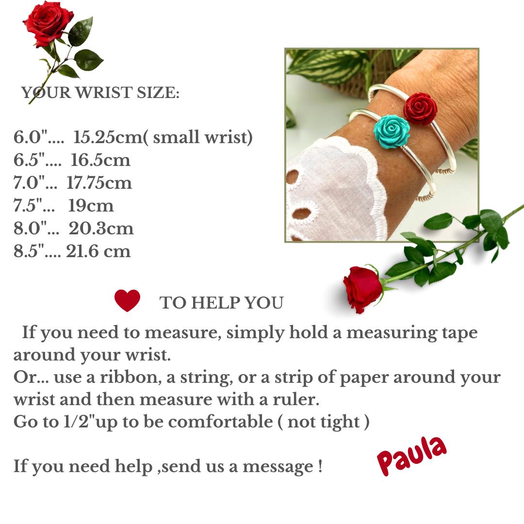 Sterling silver flower bracelet red rose spring jewelry elegant gift for women blue flower dainty mom present