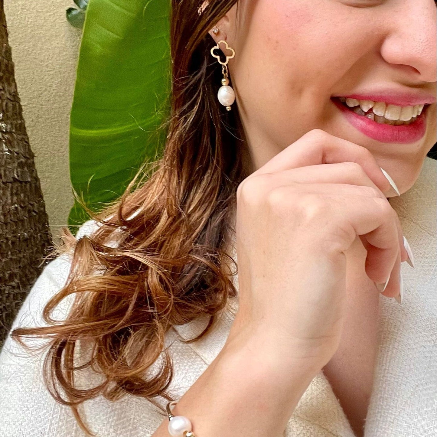 Gold filled pearls earrings bracelet classic accessory women gift stretchy jewelry anniversary present