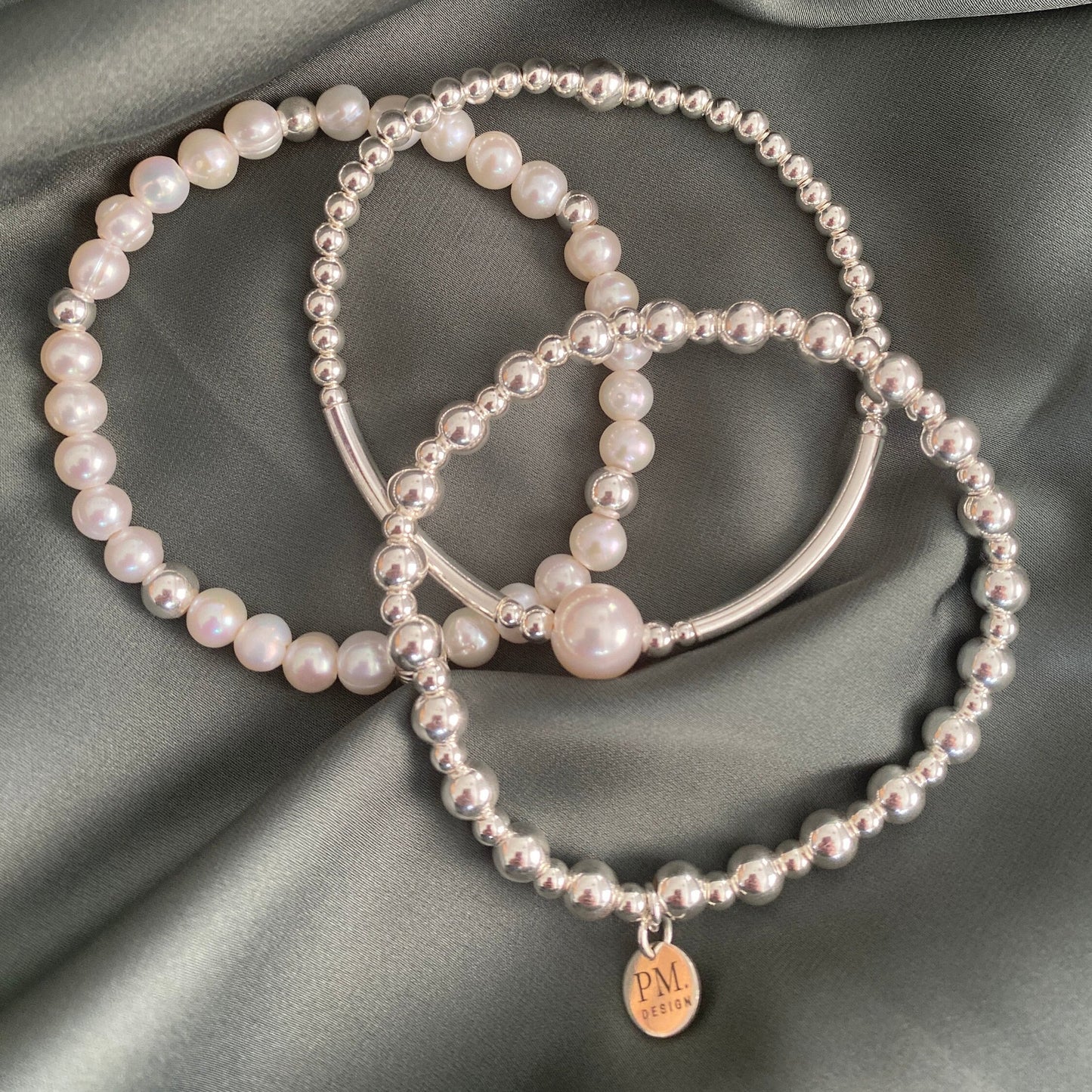 Pearl and sterling silver bracelet wedding jewelry bridesmaid gift classic anniversary set