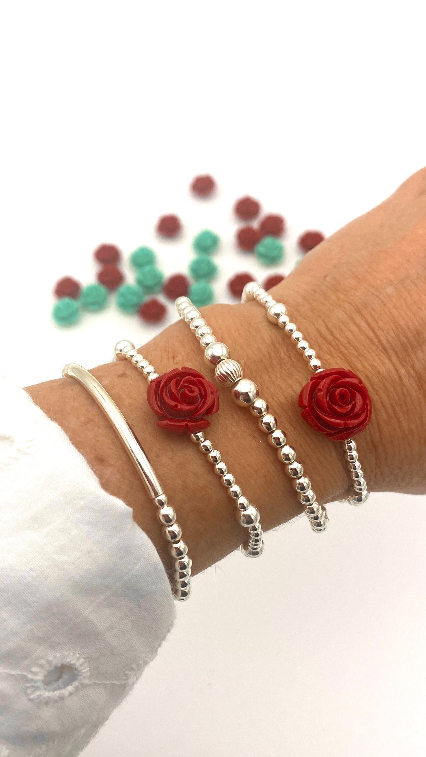 Personalized red rose jewelry set sterling silver spring gift for women