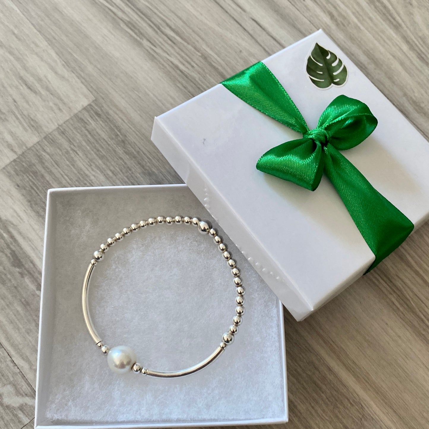 Sterling silver mother of pearls and blue stone bracelet gift for her