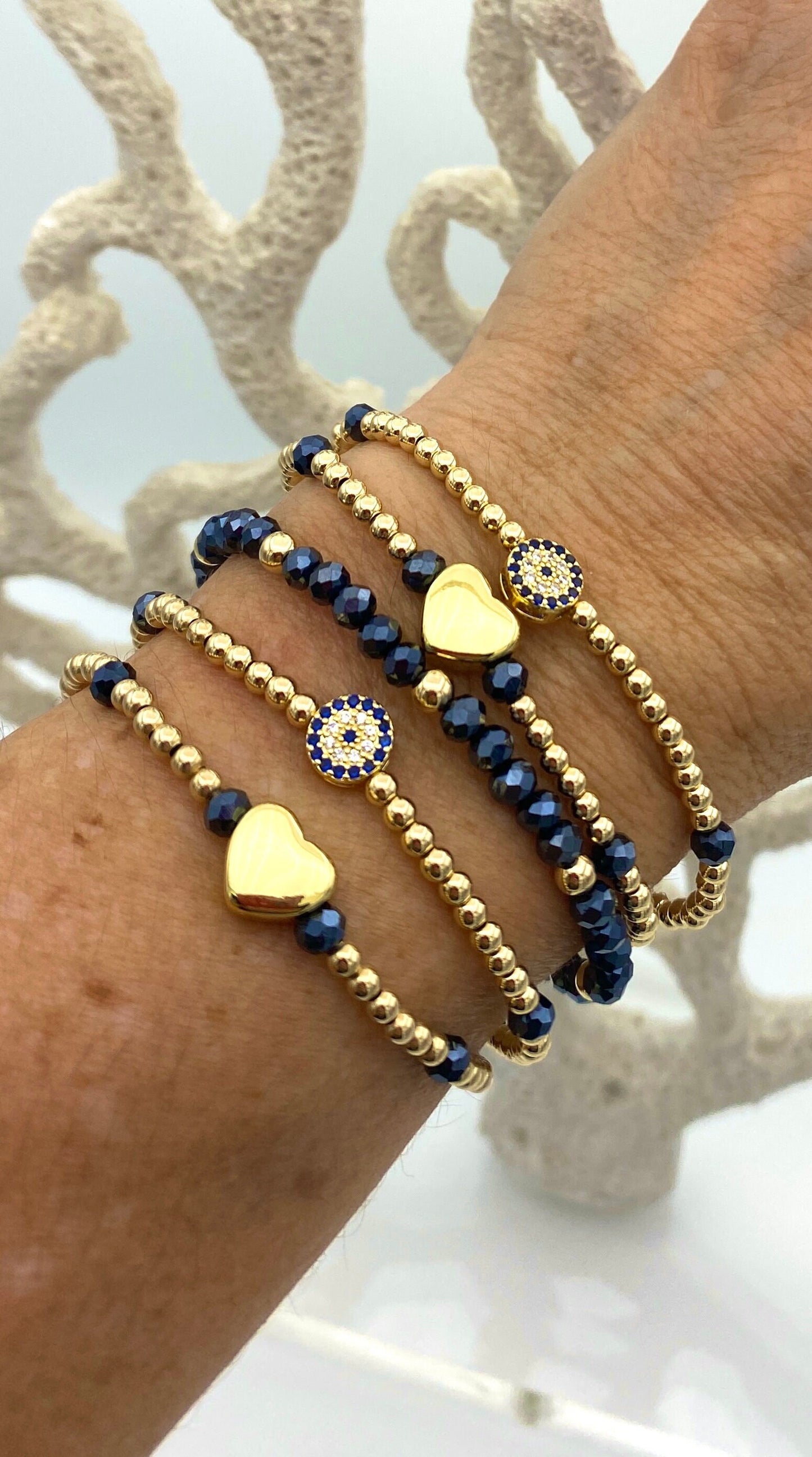 Blue Crystal Evil Eye Bracelet Gold Heart Jewelry Gift