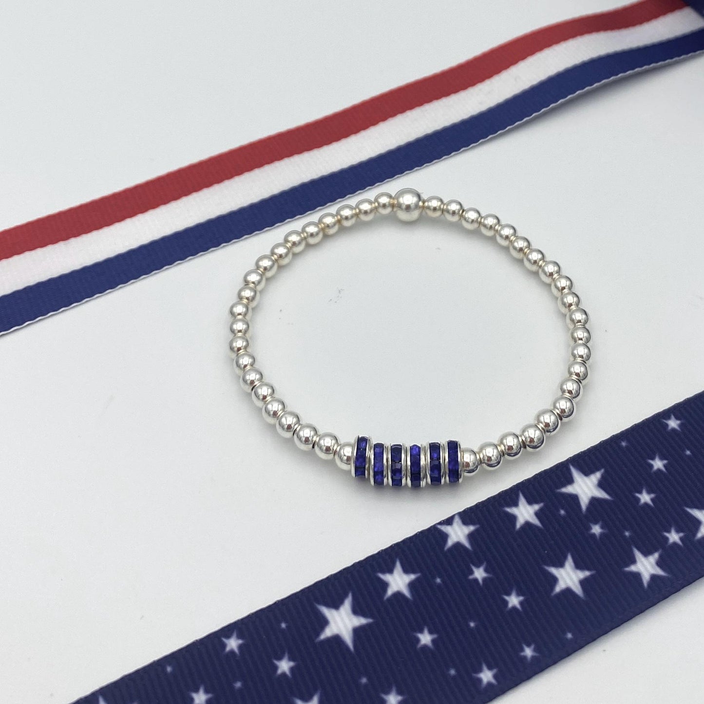 Red white blue bracelet set USA flag crystal jewelry 4th of July