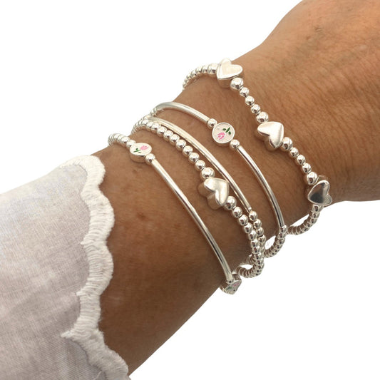 Silver Flower Charm Bracelet Pink Tulip Gift Set for Women