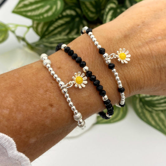 Sterling silver daisy charm bracelet flower jewelry dainty gift for her or mom