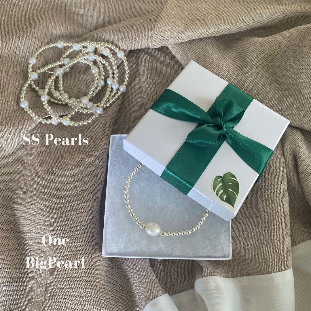 Sterling silver pearl bracelet and earrings jewelry wedding day accessory set bridesmaid friendship gift