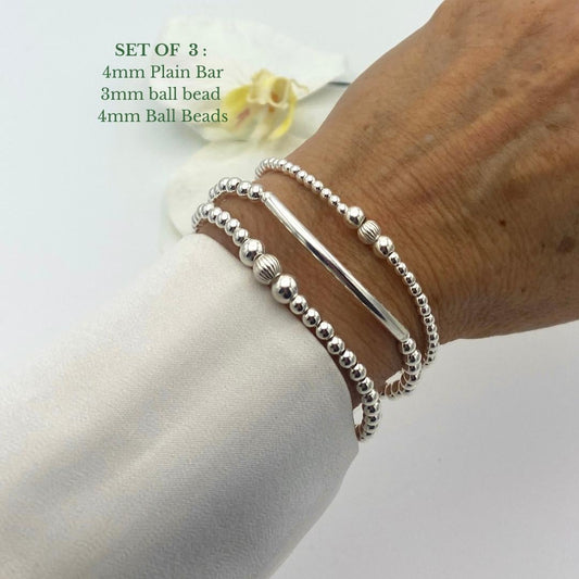 Sterling silver stretchy bracelet set women stacking jewelry friend birthday gift