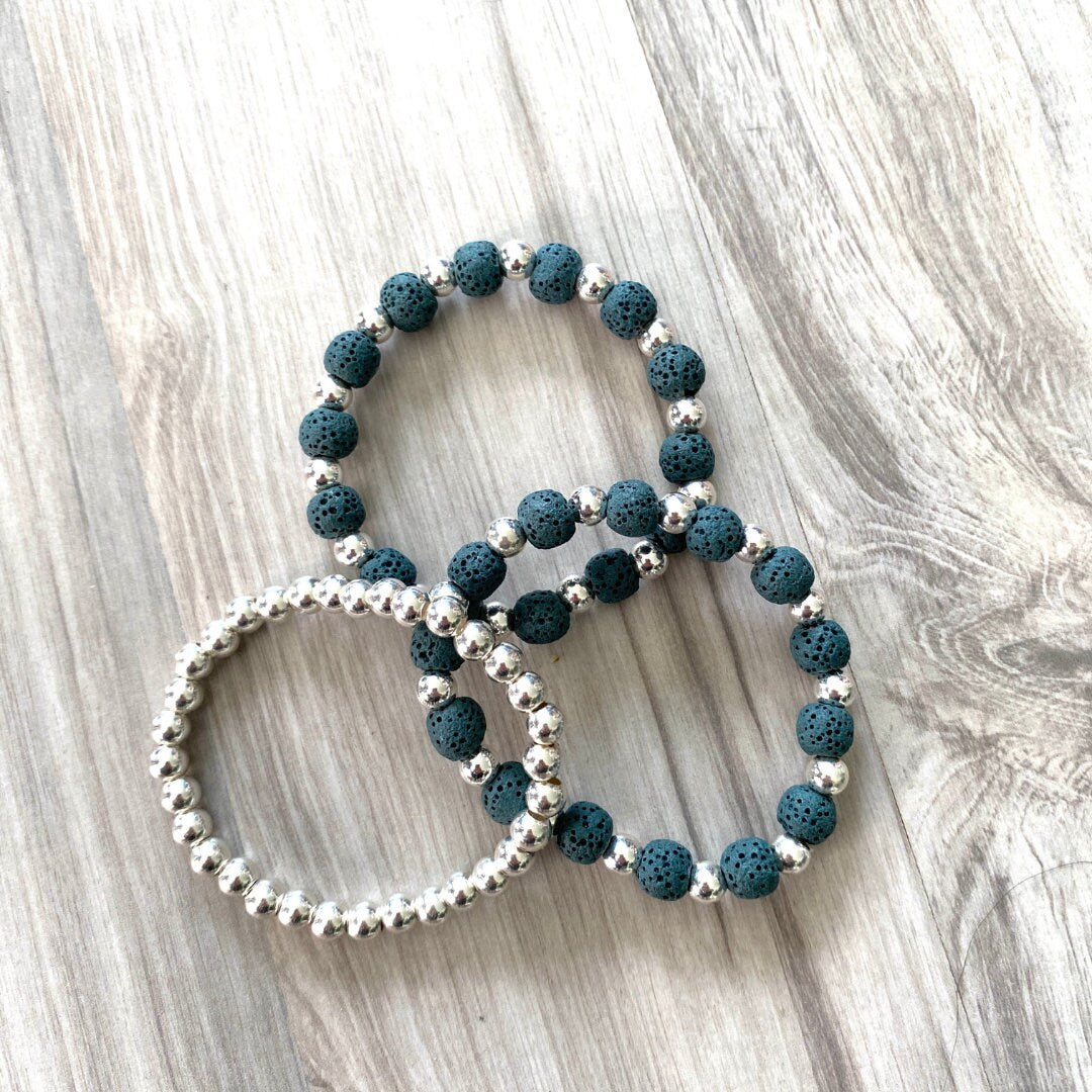 Sterling silver blue stone beaded bracelet silver stretchy jewelry for women
