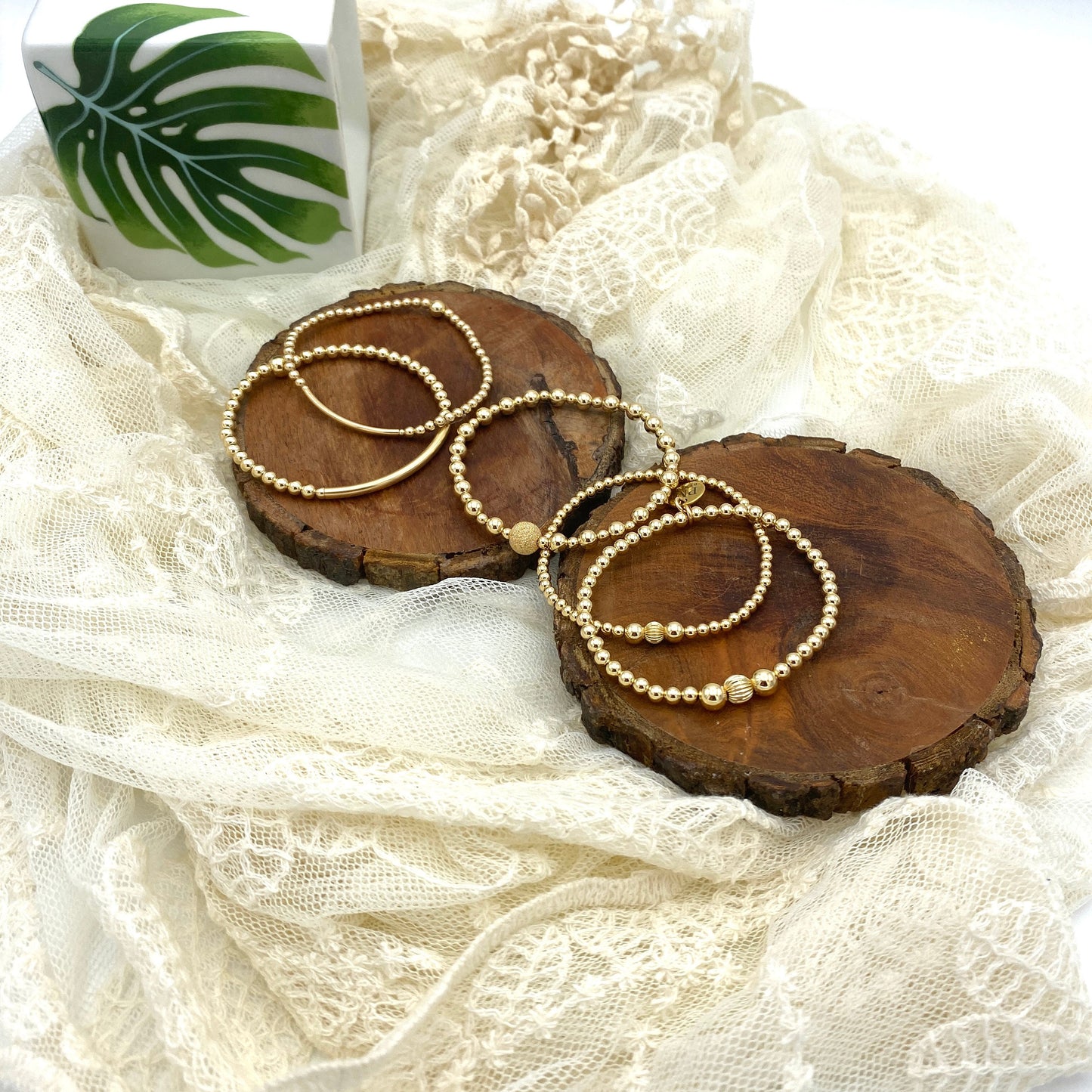 Gold filled beaded bracelet women stacking jewelry gift classic handmade minimalist gift